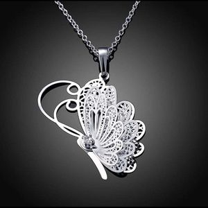Beautiful silver tone closed butterfly necklace
